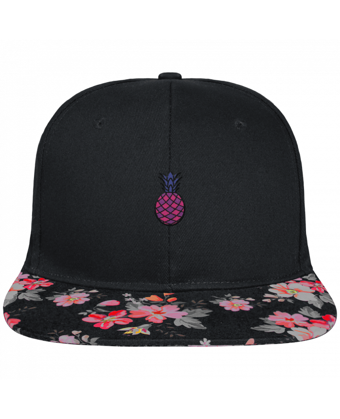 Snapback Cap visor black floral Crown pattern Ananas violet brodé et visière à motifs 100% polyester et toile coton