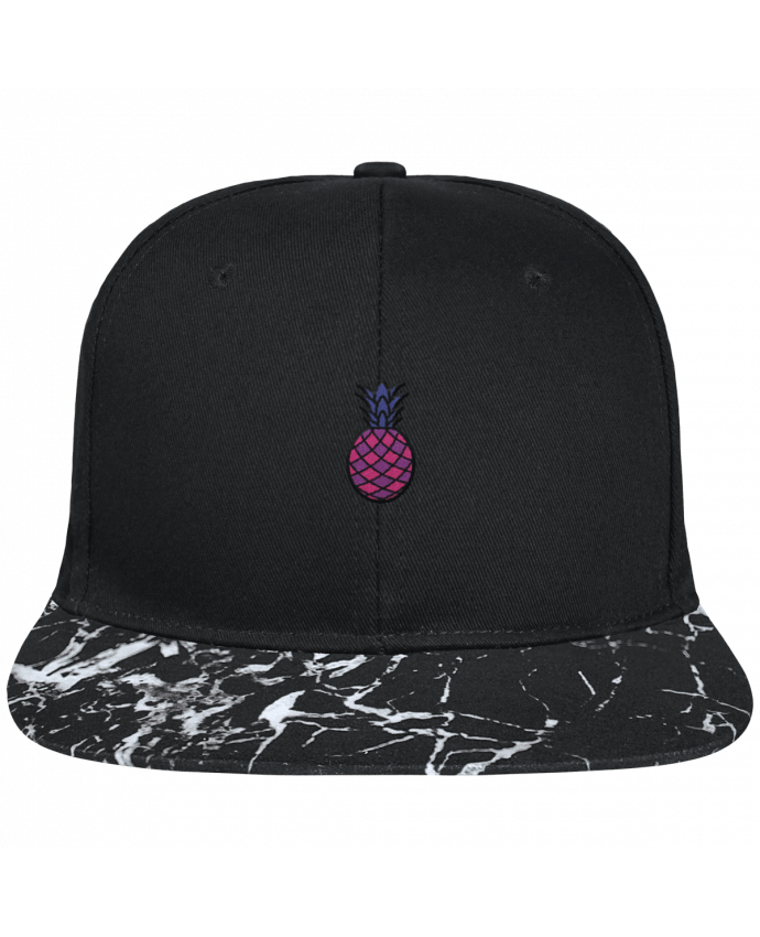 Snapback Cap visor black mineral pattern Ananas violet brodé avec toile noire 100% coton et visière imprimée 