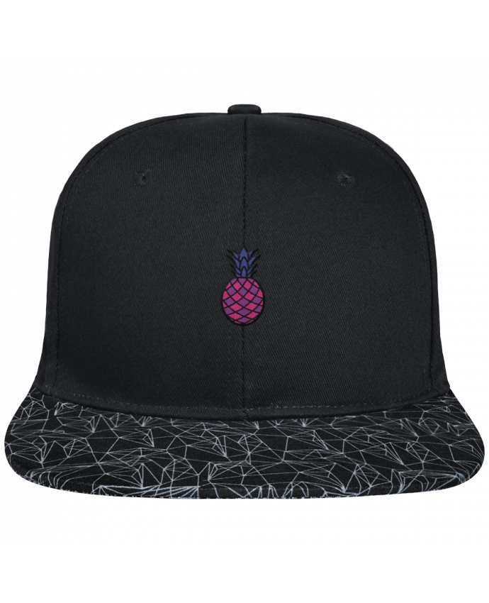 Snapback Cap visor black geometric pattern Ananas violet brodé avec toile noire 100% coton et visière imprim
