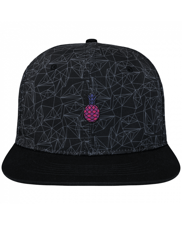 Snapback Cap geometric Crown pattern Ananas violet brodé avec toile imprimée et visière noire