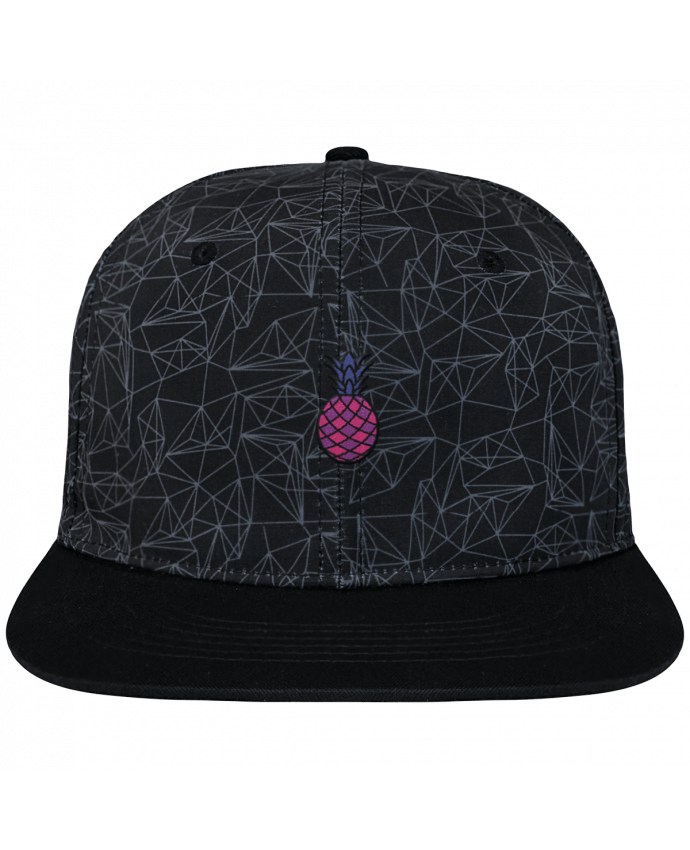 Casquette snapback geometric noire Ananas violet brodé avec toile imprimée et visière noire