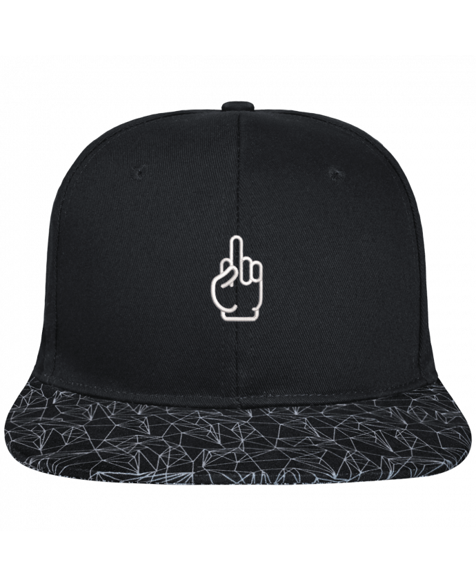 Snapback Cap visor black geometric pattern Fuck brodé avec toile noire 100% coton et visière imprimée 100% p