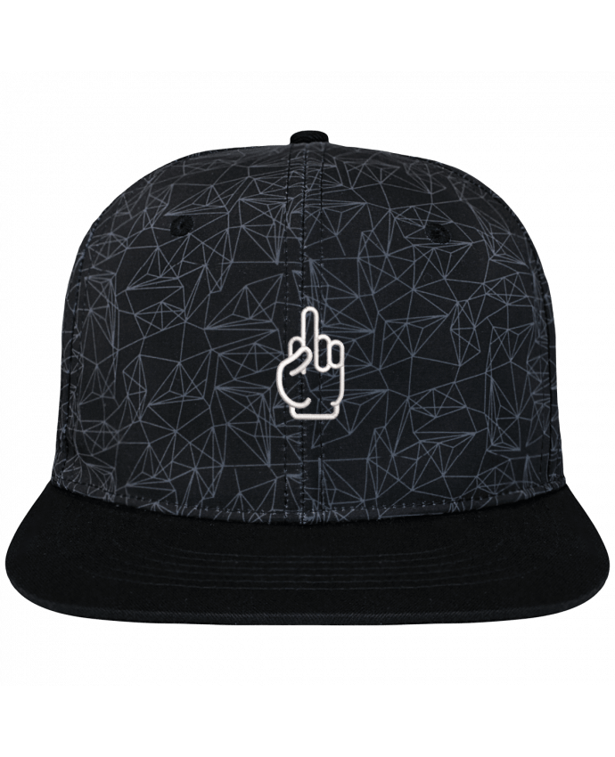 Casquette snapback geometric noire Fuck brodé avec toile imprimée et visière noire