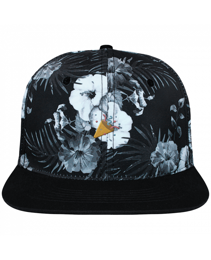 Casquette snapback mono hawaiian black Party brodé et toile imprimée motif floral noir et blanc