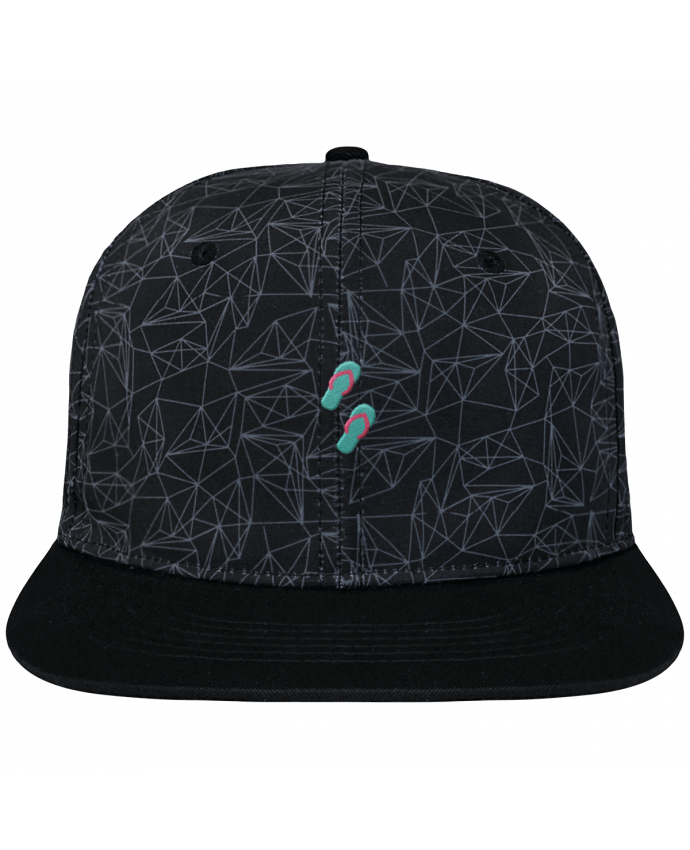 Casquette snapback geometric noire Tongues brodé avec toile imprimée et visière noire