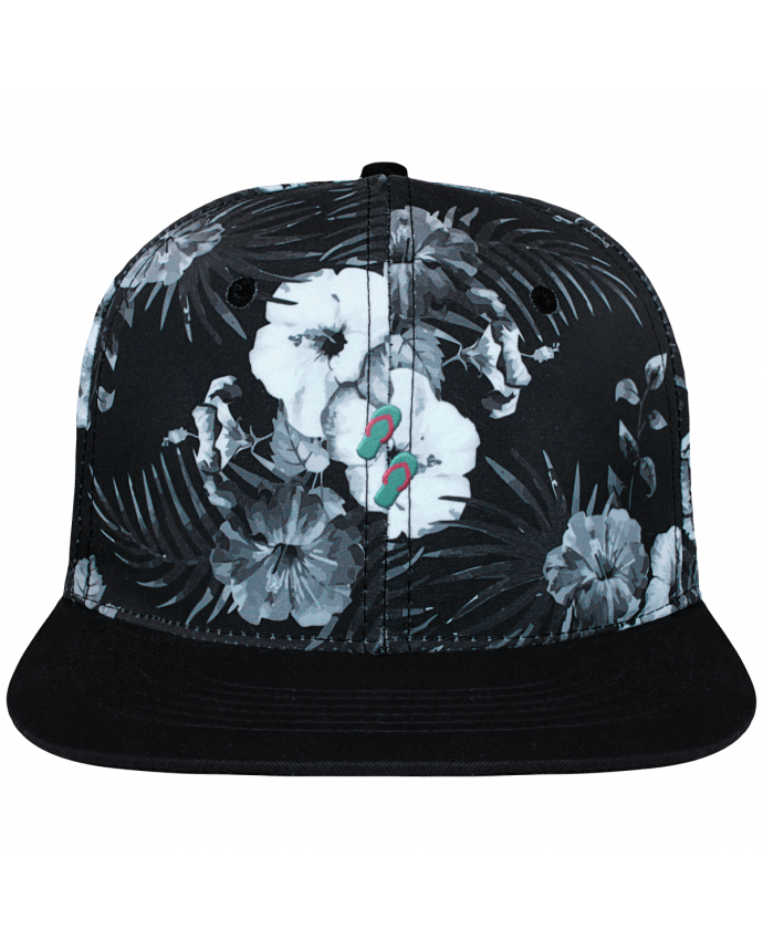 Snapback Cap Hawaii Crown pattern Tongues brodé et toile imprimée motif floral noir et blanc