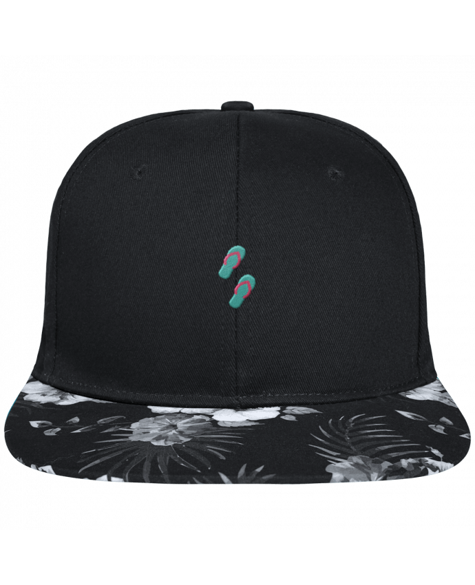 Snapback Cap visor Hawaii Crown pattern Tongues brodé avec toile noire 100% coton et visière imprimée fleurs 100% po