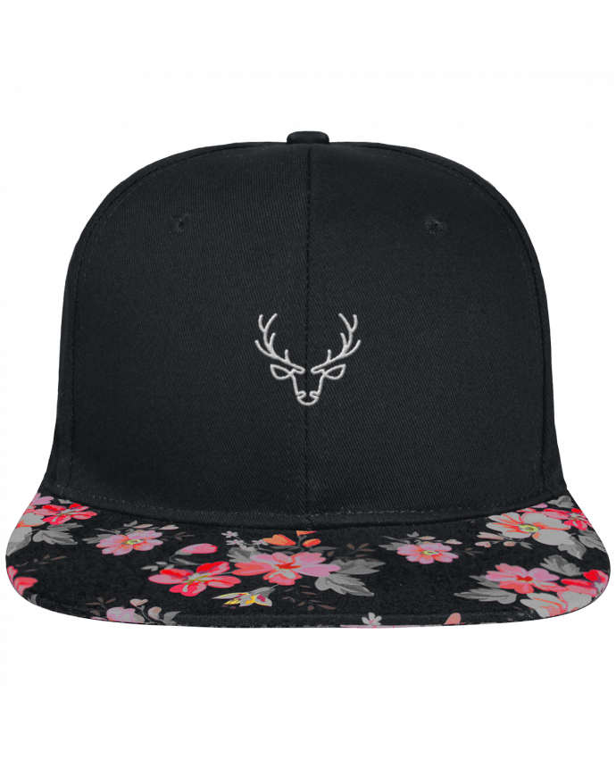 Snapback Cap visor black floral Crown pattern Cerf brodé et visière à motifs 100% polyester et toile coton