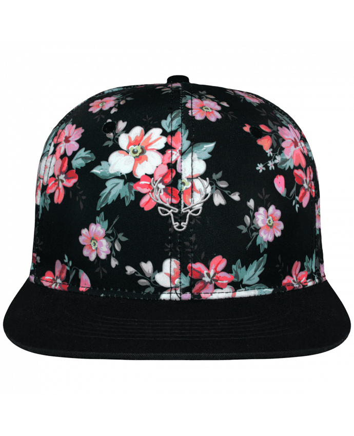 Snapback Cap Black Floral crown pattern Cerf brodé avec toile motif à fleurs 100% polyester et visière noire