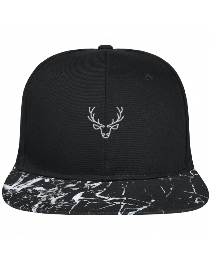 Snapback Cap visor black mineral pattern Cerf brodé avec toile noire 100% coton et visière imprimée motif min