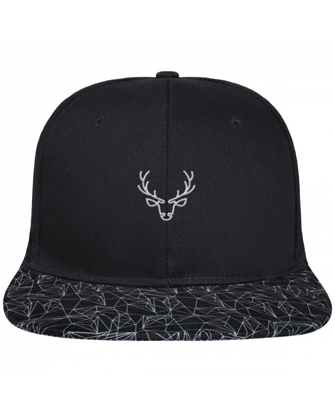 Snapback Cap visor black geometric pattern Cerf brodé avec toile noire 100% coton et visière imprimée 100% p