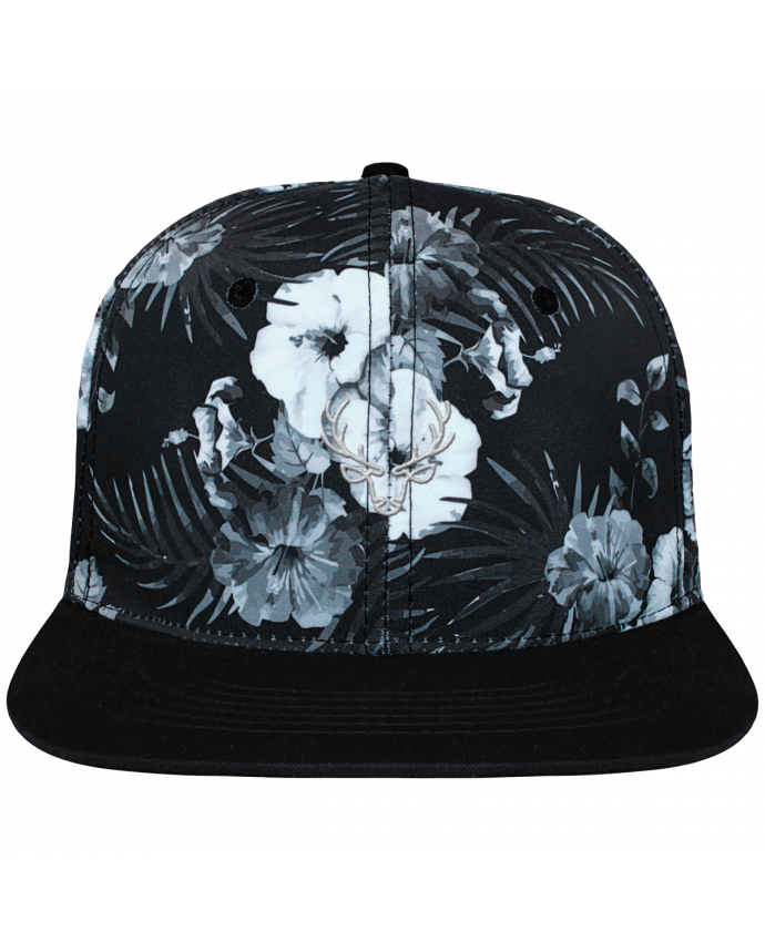 Gorra Snapback Diseño Hawai Cerf brodé et toile imprimée motif floral noir et blanc