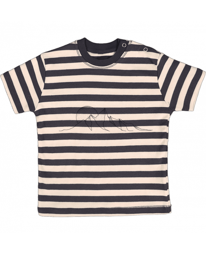T-shirt baby with stripes mountain draw by /wait-design