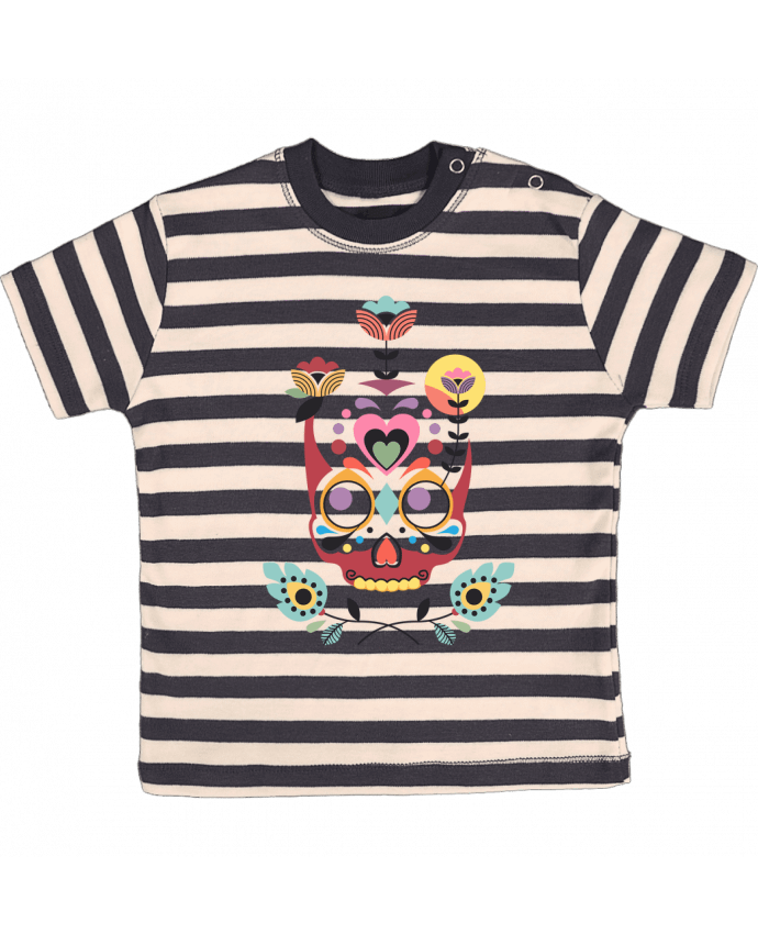 T-shirt baby with stripes Calavera fleurie by Tête Au Carré