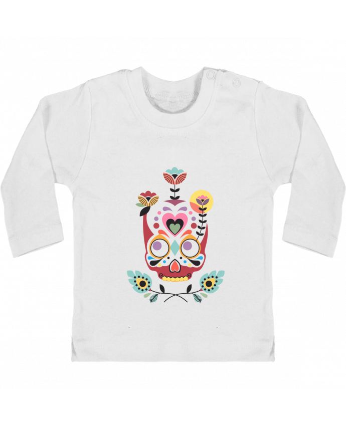 Camiseta Bebé Manga Larga con Botones  Calavera fleurie manches longues du designer Tête Au Carré
