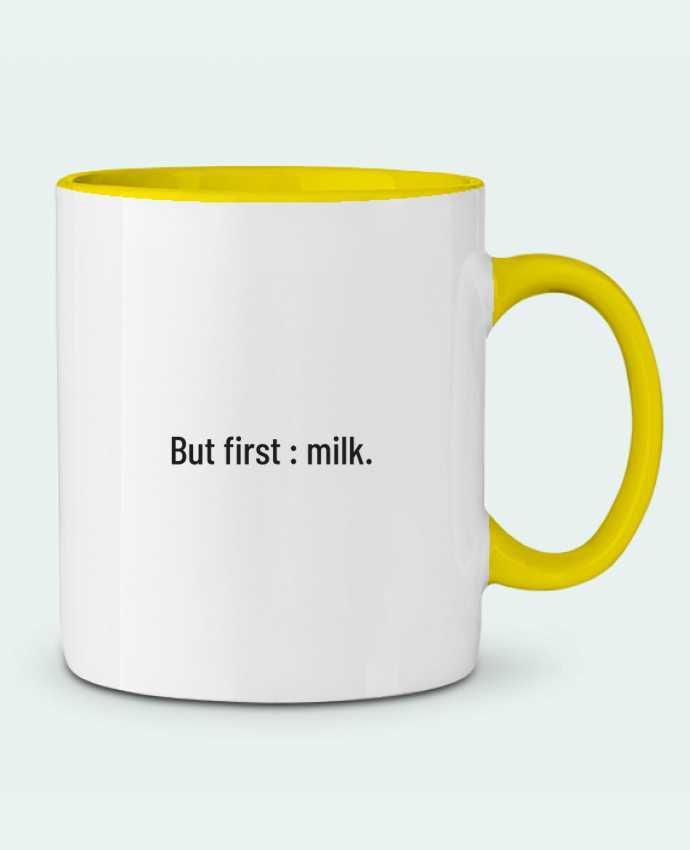 Mug bicolore But first : milk. Folie douce