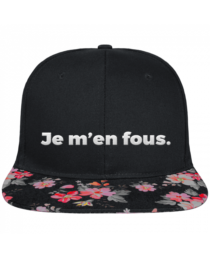 Snapback Cap visor black floral Crown pattern Je m'en fous. brodé et visière à motifs 100% polyester et toile coton