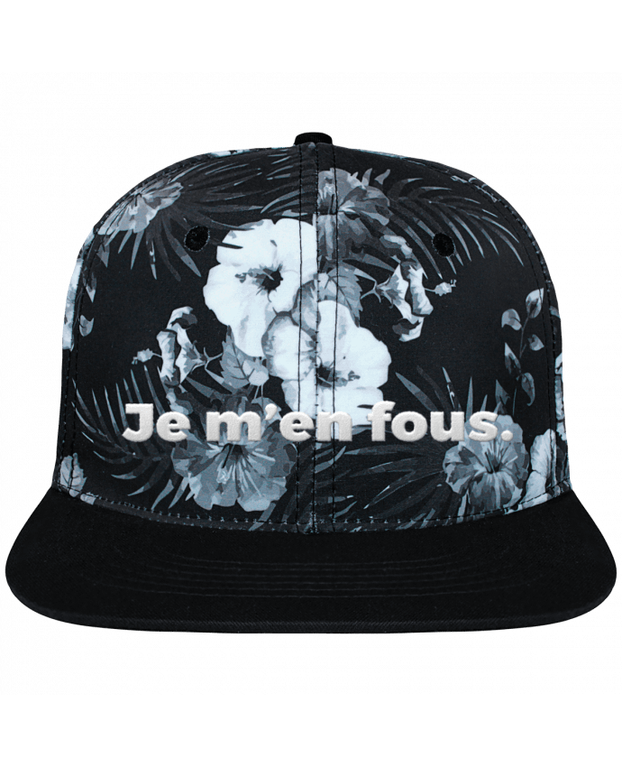 Casquette snapback mono hawaiian black Je m'en fous. brodé et toile imprimée motif floral noir et 