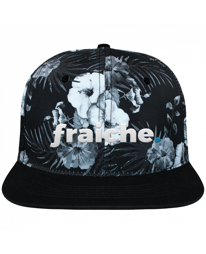 Gorra Snapback Diseño Hawai fraiche. brodé et toile imprimée motif floral noir et blanc