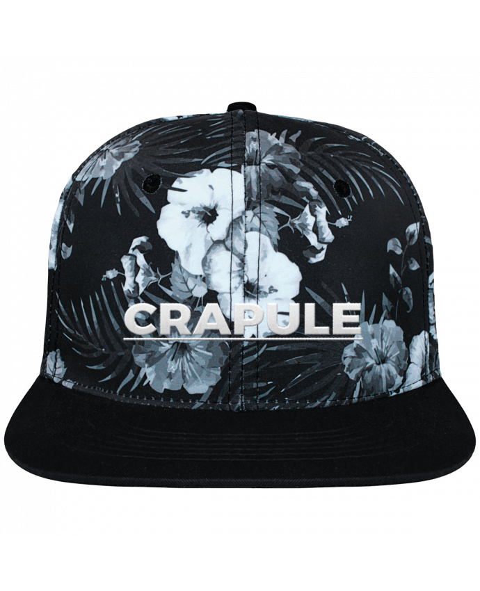 Snapback Cap Hawaii Crown pattern Crapule brodé et toile imprimée motif floral noir et blanc