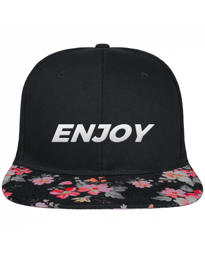 Snapback Cap visor black floral Crown pattern Enjoy brodé et visière à motifs 100% polyester et toile coton