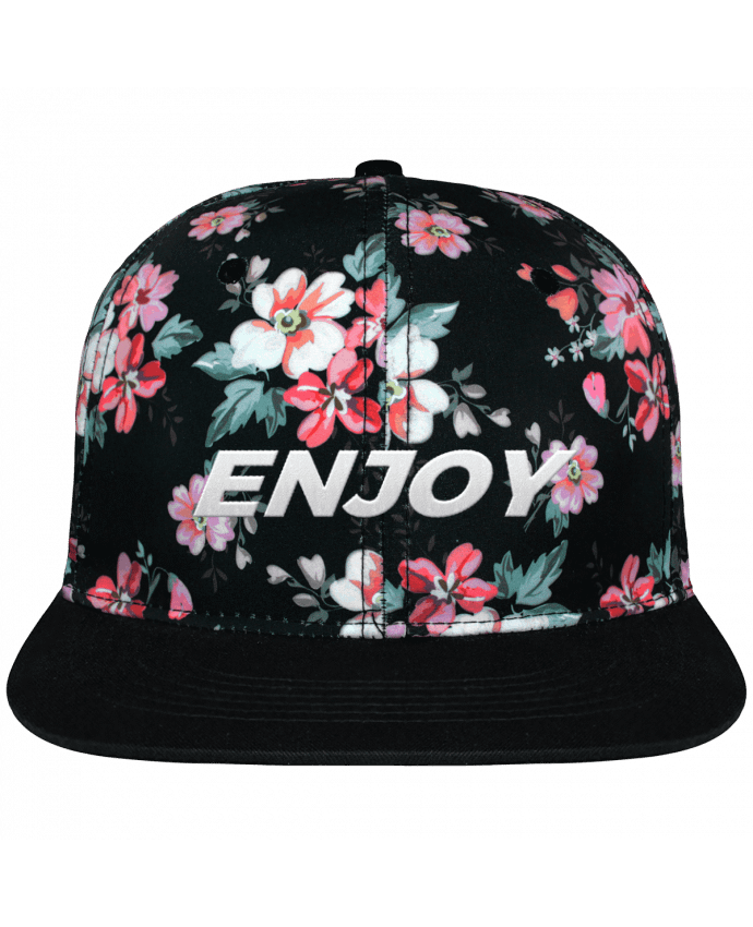 Snapback Cap Black Floral crown pattern Enjoy brodé avec toile motif à fleurs 100% polyester et visière noir
