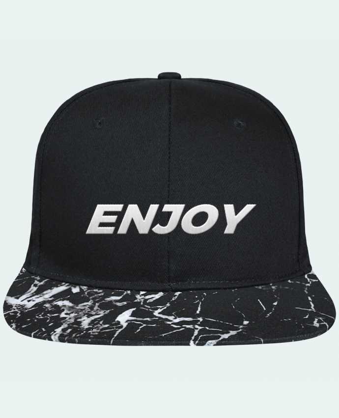 Snapback Cap visor black mineral pattern Enjoy brodé avec toile noire 100% coton et visière imprimée motif mi