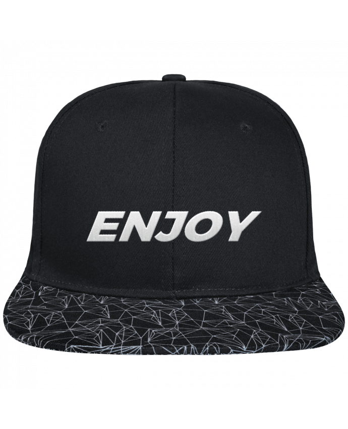Snapback Cap visor black geometric pattern Enjoy brodé avec toile noire 100% coton et visière imprimée 100% 