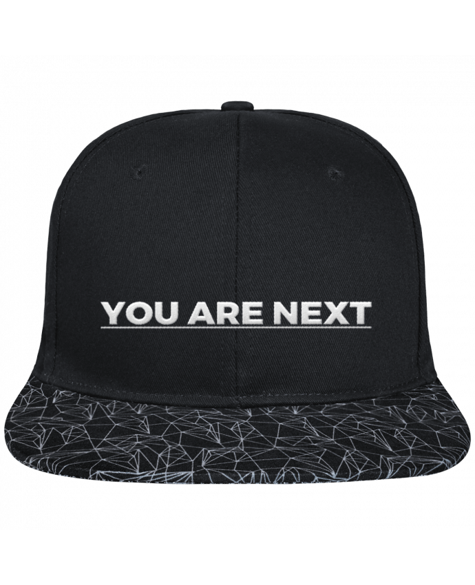Snapback Cap visor black geometric pattern You are next brodé avec toile noire 100% coton et visière imprimé