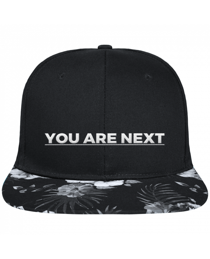 Snapback Cap visor Hawaii Crown pattern You are next brodé avec toile noire 100% coton et visière imprimée fleurs 10