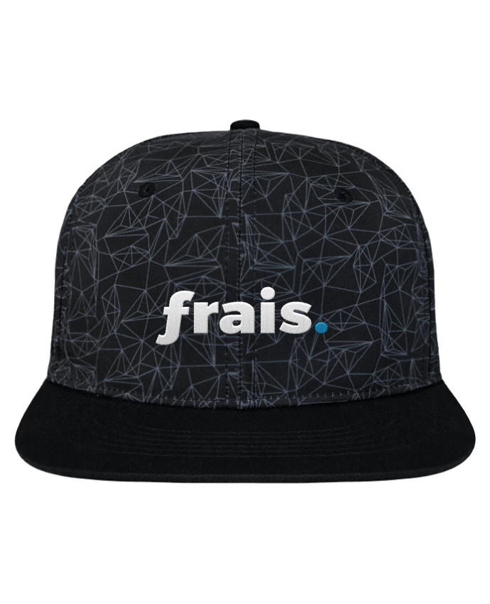 Casquette snapback geometric noire frais. brodé avec toile imprimée et visière noire