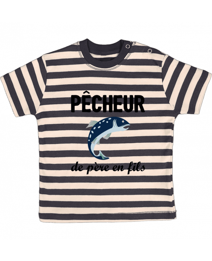 T-shirt baby with stripes Pêcheur de père en fils by tunetoo