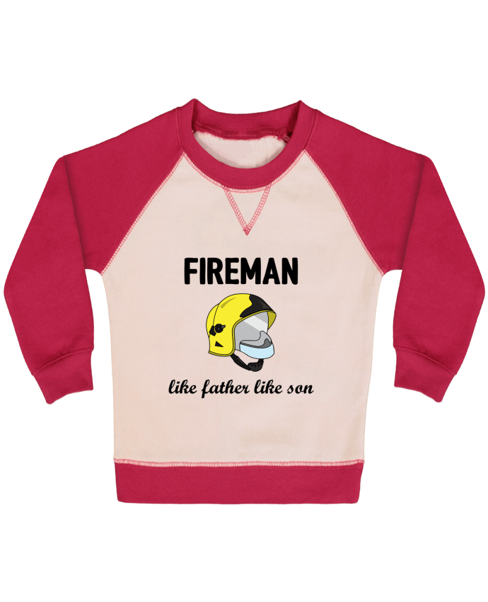 Sweatshirt Baby crew-neck sleeves contrast raglan Fireman Like father like son by tunetoo