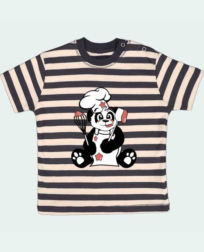 Camiseta Bebé a Rayas Panda Pot'Chef por CoeurDeChoux