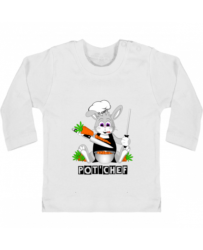 Baby T-shirt with press-studs long sleeve Lapin Pot'Chef manches longues du designer CoeurDeChoux