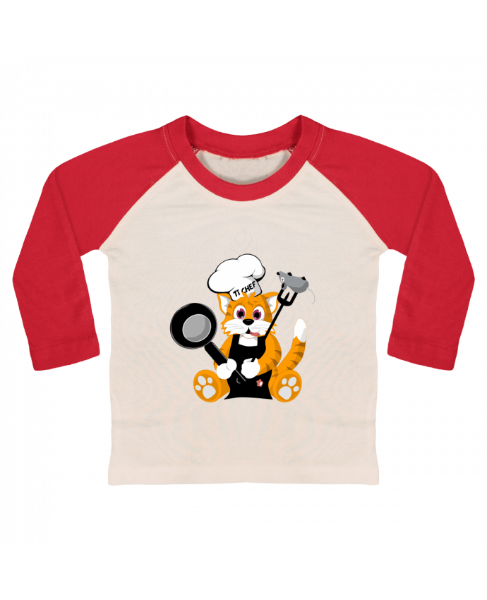 T-shirt baby Baseball long sleeve Chat Pot'Chef by CoeurDeChoux