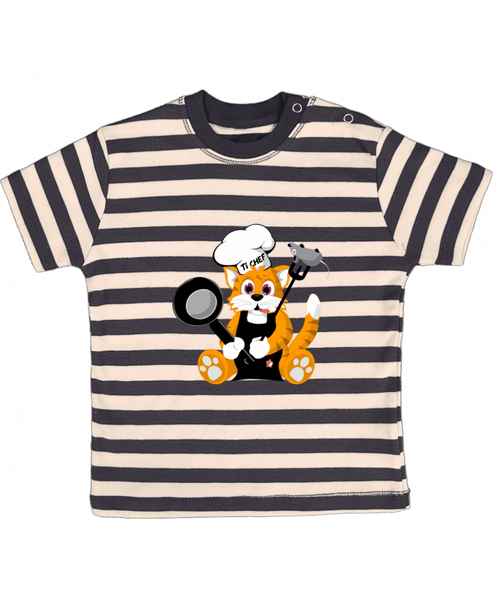 T-shirt baby with stripes Chat Pot'Chef by CoeurDeChoux