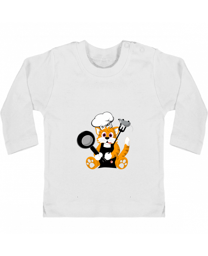 Baby T-shirt with press-studs long sleeve Chat Pot'Chef manches longues du designer CoeurDeChoux