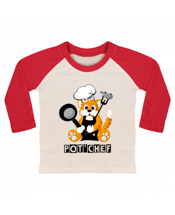 T-shirt baby Baseball long sleeve Chat Pot'Chef - typo by CoeurDeChoux