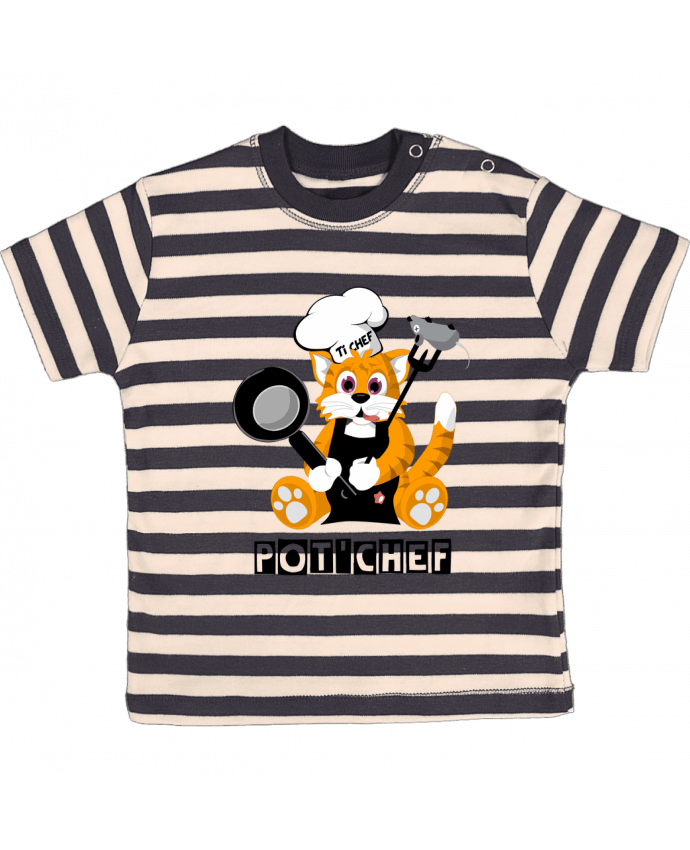 Camiseta Bebé a Rayas Chat Pot'Chef - typo por CoeurDeChoux