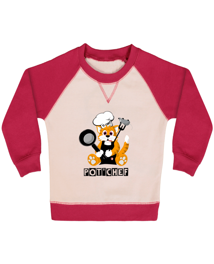 Sweatshirt Baby crew-neck sleeves contrast raglan Chat Pot'Chef - typo by CoeurDeChoux
