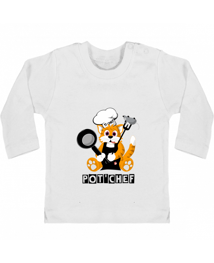 Baby T-shirt with press-studs long sleeve Chat Pot'Chef - typo manches longues du designer CoeurDeChoux