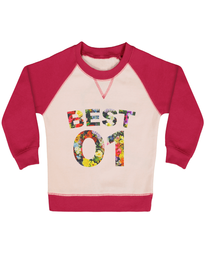 Sweatshirt Baby crew-neck sleeves contrast raglan BEST FRIENDS FLOWER 1 by tunetoo