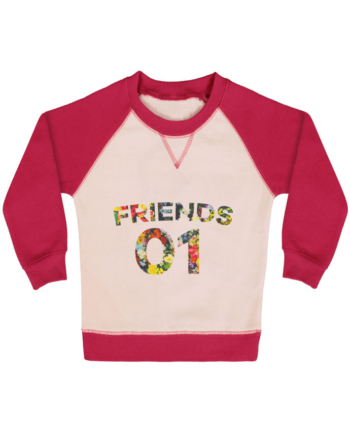 Sweatshirt Baby crew-neck sleeves contrast raglan BEST FRIENDS FLOWER 2 by tunetoo