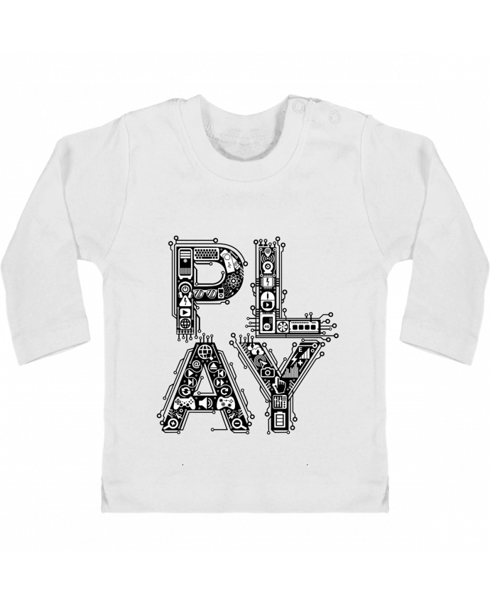 Baby T-shirt with press-studs long sleeve Play typo gamer manches longues du designer Original t-shirt