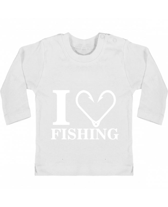 Baby T-shirt with press-studs long sleeve I love fishing manches longues du designer Original t-shirt