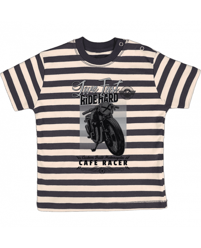 T-shirt baby with stripes Ride hard moto design by Original t-shirt
