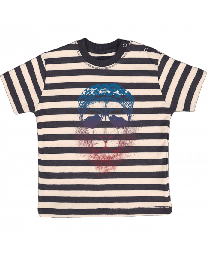 T-shirt baby with stripes Wild lion by Balàzs Solti