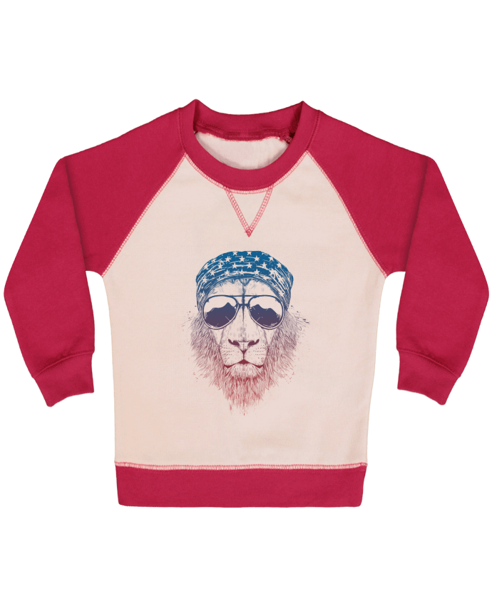 Sweatshirt Baby crew-neck sleeves contrast raglan Wild lion by Balàzs Solti