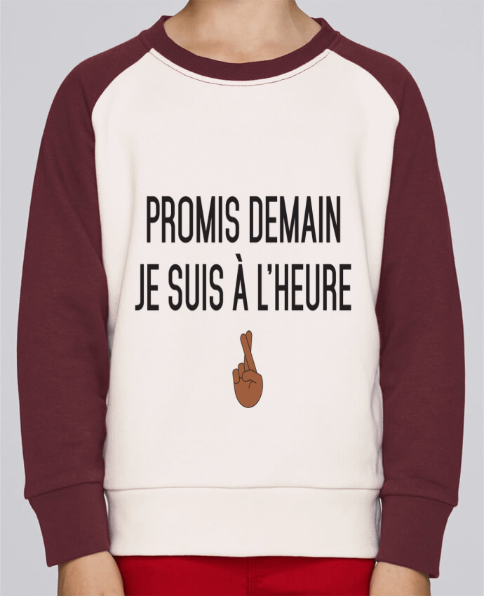 Sweatshirt Kids Round Neck Stanley Mini Contrast Promis demain je suis à l'heure - black version by tunetoo